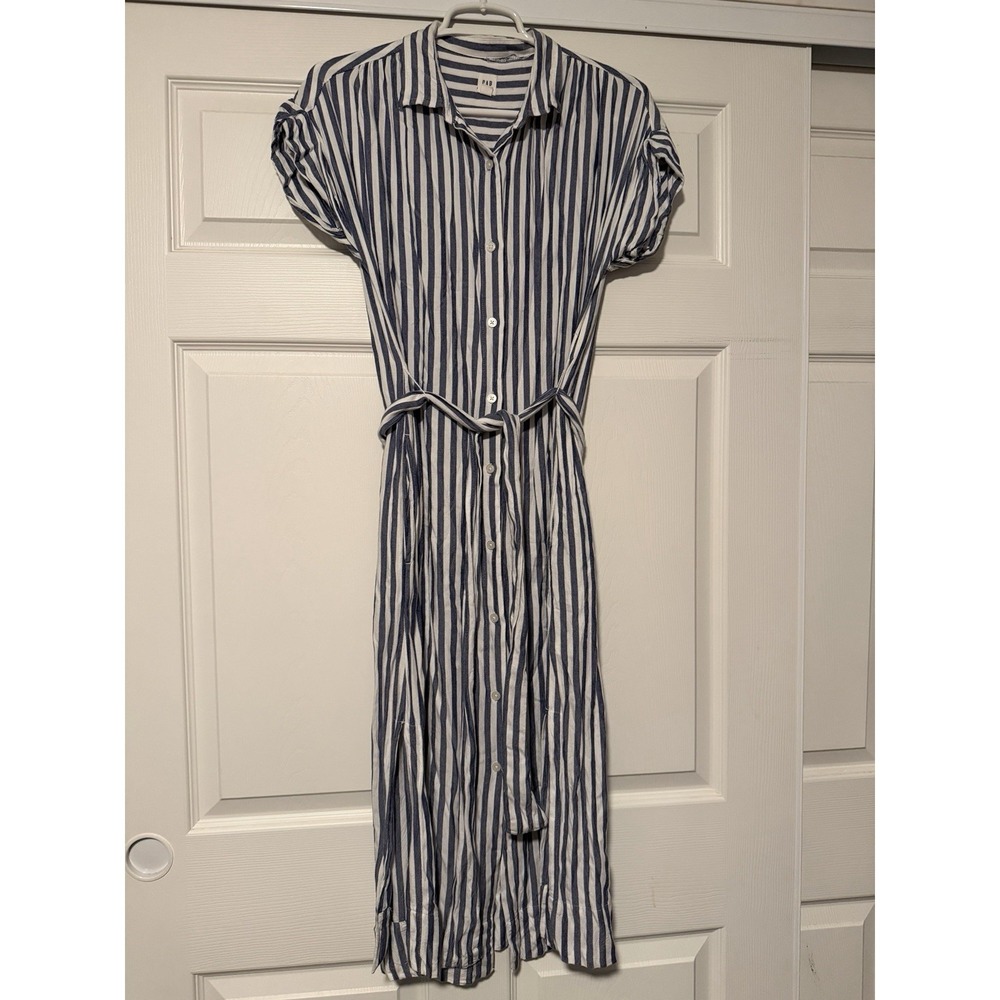 Gap Striped Button Down Midi Shirt Dress Blue White Nautical Buttery Soft Resort